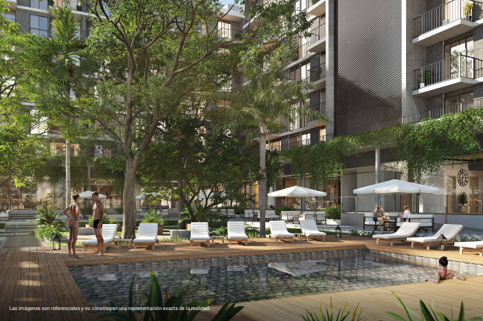 Architectural rendering of Project Molas courtyard and pool area