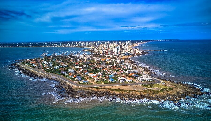 Aerial view of the Punta del Este peninsula and marina