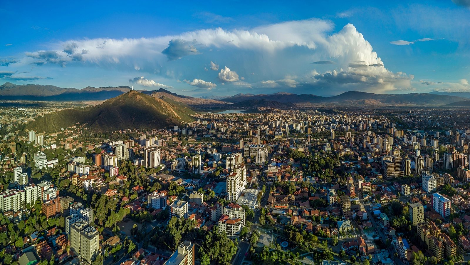 Cochabamba aerial view across the valley toward the Andes