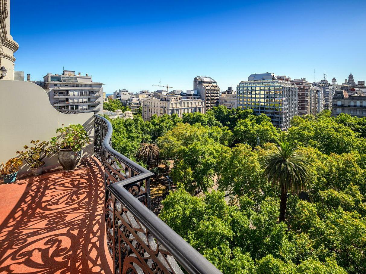 Balcony of the Palacio Montero apartment looking out over Plaza Cagancha